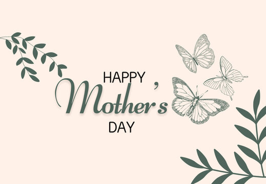 Happy Mother's Day greeting banner with butterflies on cream background.