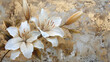 Beautiful lily white flower with on decorative background as wallpaper illustration, Elegant White Gold Flower