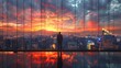 Investment banker closing deals over a skyline view, ambitious