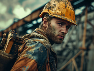 A hard worker labor work in site, wear helmet