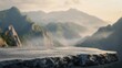 © Darya - Stone Platform Overlooking Mountain View. Ideal for travel blogs, nature photography, adventure promotions. Suitable for banners with copy space, flat lay backgrounds.