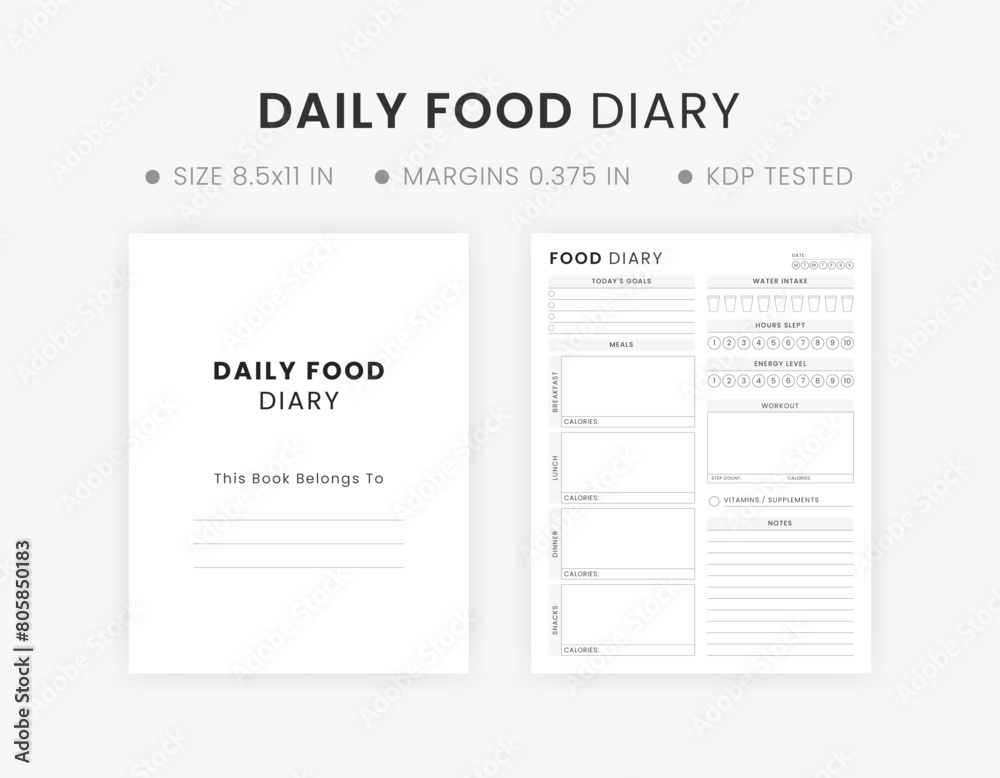 Daily Food Diary Printable, Editable Food Journal Template, Fitness and ...