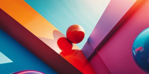 Wall Mural - A colorful image of three balls, one red and two blue, is displayed