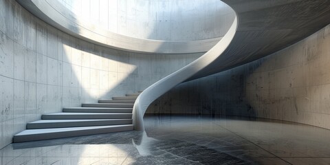 Poster - A spiral staircase is shown in a large, empty room