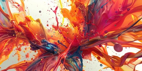 Wall Mural - A colorful explosion of paint splatters in the air