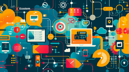 Fototapete - a Digital Ecosystem as a vibrant and interconnected network of devices, services, and users fostering innovation and collaboration. 