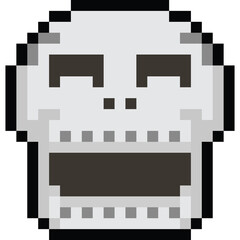 Pixel art cartoon laughting skull head icon