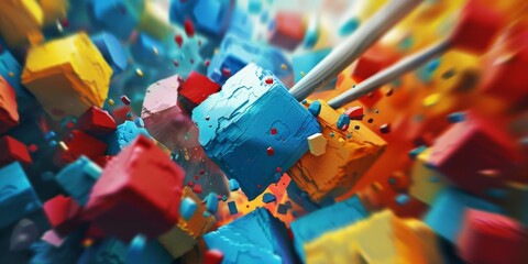 Wall Mural - A colorful image of blocks with a blue one in the middle