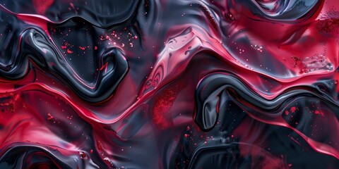 Wall Mural - A black and red abstract painting with a red wave