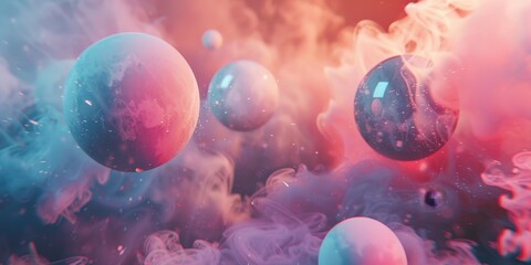 Wall Mural - A colorful space scene with smoke and a few glowing orbs