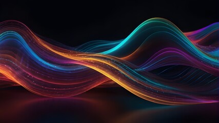 abstract 3d render of a neon curving wave that is iridescent and in motion on a background. gradient