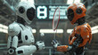 © Ibrar Artist - A futuristic badminton match between robots, with a holographic scoreboard