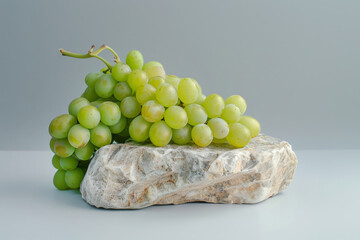 Wall Mural - green grapes over stone isolated on a grey gradient background 