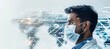 © Hero Design - Male Indian doctor on bokeh world technology background. Healthcare medical profession. Generative AI technology.