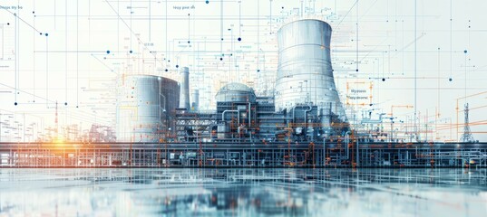 Nuclear power plant with technology elements. Clean electric energy supply. Generative AI technology.	
