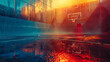 Basketball game in a surreal, abstract world