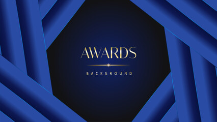 Dark blue golden royal awards graphics background. Lines growing elegant shine spark. Luxury premium corporate abstract design template.