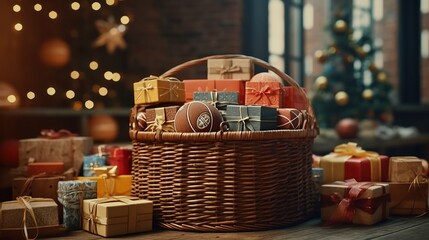 Wall Mural - Basket with gift boxes