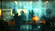 © ZeNDaY - An office scene through frosted glass, silhouettes of people working and conversing, adding mystery to everyday life