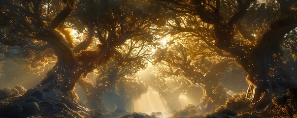 Canvas Print - Ethereal Enchanted Forest Bathed in Mystical Sunlight and Shadows