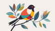 A bird icon with colorful feathers representing avian diversity and wildlife appreciation with a vibrant bird perched on a tree branch showcasing its intricate plumage and adding