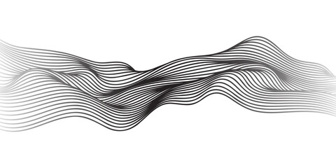 Abstract vector wavy lines flowing smooth curve black gradient color on transparent background in concept of luxury, technology, science, music, modern.