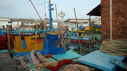 Wall Mural - colorful fisherman ships in the harbor of phu quoc