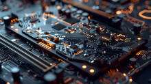Intricate Circuitry And Reflective Chrome: Close-Up View Of High-End Graphics Card Inserted Into A Motherboard