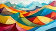 © ZeNDaY - Vibrant geometric shapes cut in layers to form a surreal landscape of rolling hills and abstract mountains