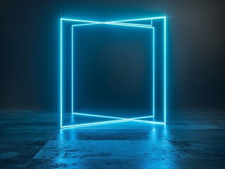 Wall Mural - A glowing neon square portal on a dark background, embodying concepts of virtual reality and futuristic gateways.