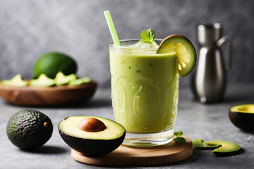 Wall Mural - iced avocado fruit juice in a glass cup