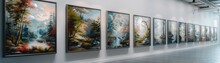 A Row Of Paintings Of Landscapes With A River In The Middle