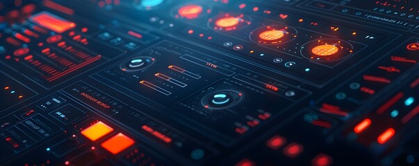 Poster - animated interactive digital interface with glowing buttons and sliders