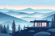 Secure mindfulness retreat in the mountains, illustrated in flat design with limited, controlled guest access