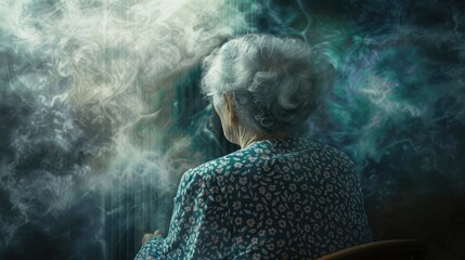 Wall Mural - Abstract image of an elderly woman suffering from loneliness of dementia alzheimers mental disorder, degenerative disease