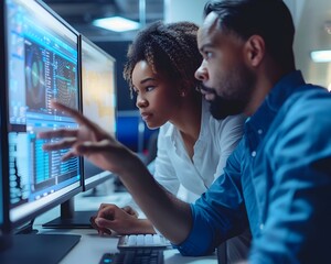 Poster - it technicians explaining complex technical issue to user in office setting