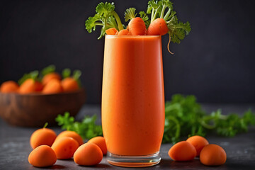 Wall Mural - Carrot fruit iced juice in a glass cup