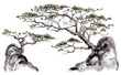 © weeramix - Watercolor painting and lines Ancient Chinese style big tree