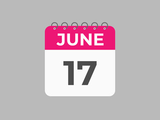 Wall Mural - June 17 calendar reminder. 17 June daily calendar icon template. Calendar 17 June icon Design template. Vector illustration
