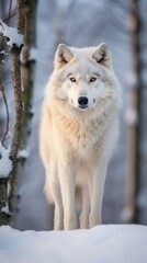 Sticker - Majestic white wolf in snowy forest