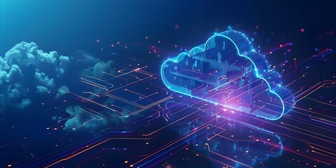 Poster - cloud computing concept with futuristic digital cloud infrastructure for it certification programs d