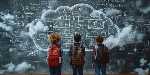 Poster - children explore cloud computing concepts on chalkboard for stem curriculum development and educatio