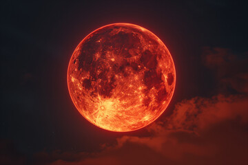 a huge red moon, bloody full moon on the clouds