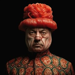 Wall Mural - Surreal portrait of a man with a vibrant red wig