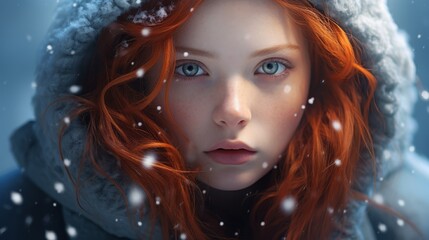 Canvas Print - Captivating redhead in winter wonderland