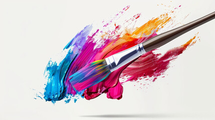 Wall Mural - detailed realistic paintbrush painting colorful strokes in mid-air
