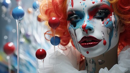 Wall Mural - Colorful clown face with makeup and accessories