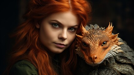 Sticker - Fierce redheaded woman with dragon