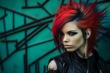 Canvas Print - Edgy punk rock woman with vibrant red hair