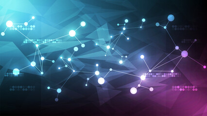 Poster - Abstract polygonal space low poly dark background with connecting dots and lines